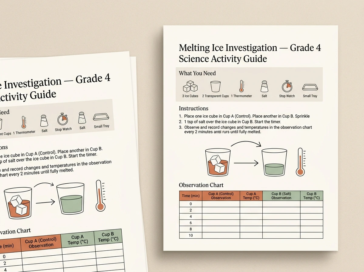 Personalized Grade 4 States of Matter Melting Ice Science Activity Guide PDF Preview